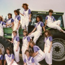 Lilac princesses on tractor at Empire Machinery in 1987. Kristina Kripaitis, of Shadle Park, was selected as queen this year.
